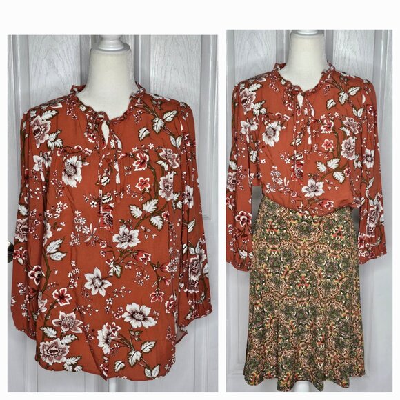 Loft Rust Floral Top M - Picture 1 of 12